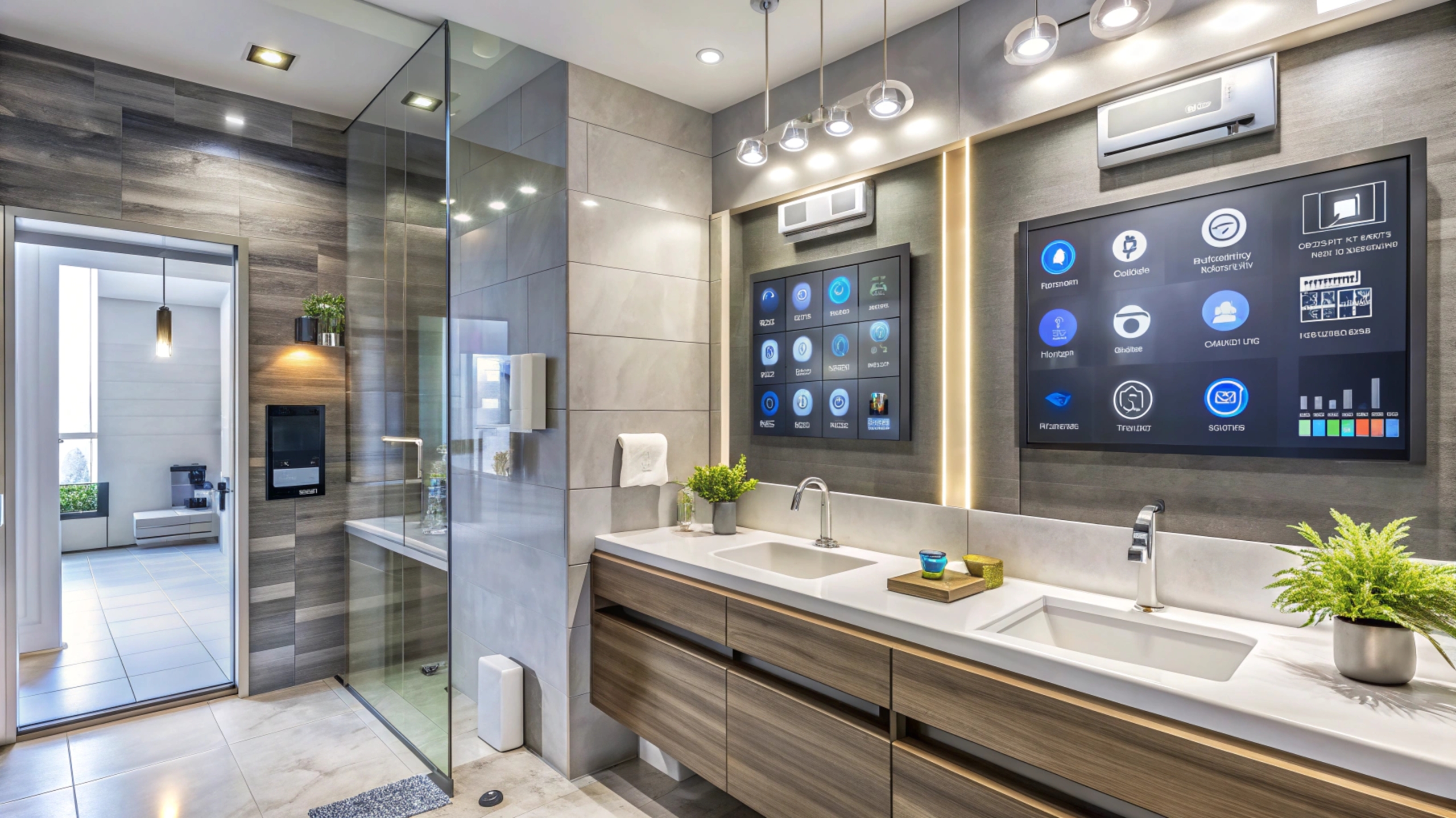 Modern bathroom with smart home technology. Modern bathroom with smart home technology.